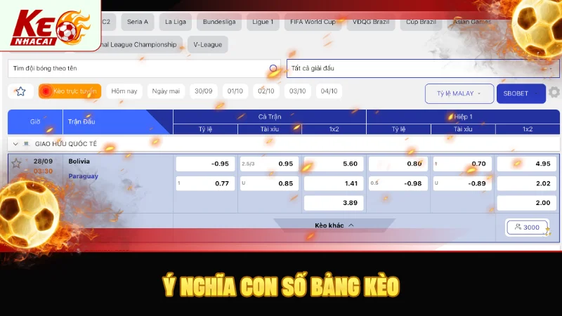 Ý nghĩa mỗi con số hiển thị trên bảng kèo